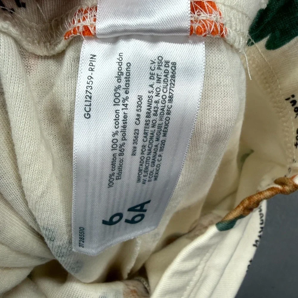 Carters 2 Piece Pajama Set Toddler Kids 6/6A Cream Thanksgiving Fall Pattern PJs